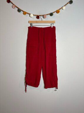 Kulson Italy red silk cropped cargo style pants